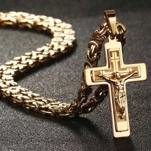 Colar longo bizantinos unissex, pingentes da cruz de Jesus, colar crucifixo cristão, joias religiosas, colar