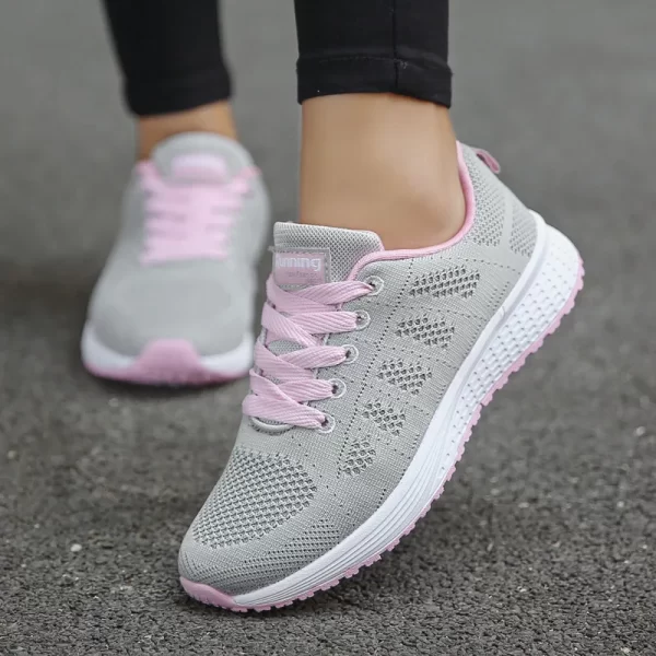 Sapatos casuais feminino, moda respirável andando malha sapatos planos mulher branca tênis, tenis sapatos - Image 10