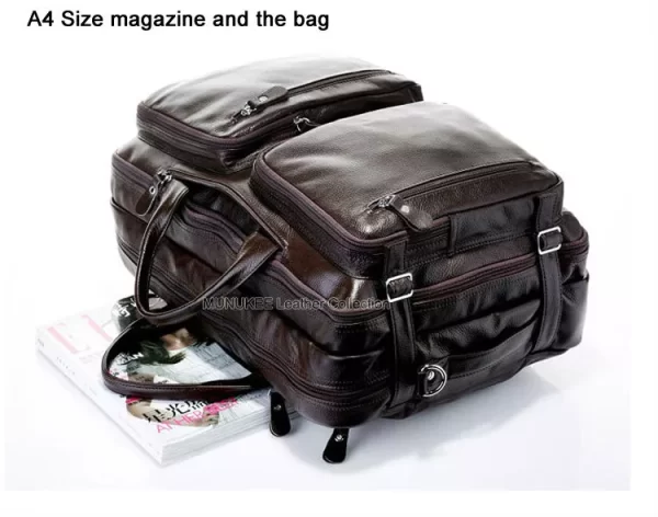 Bolsa de viagem de couro genuíno, masculina, bolsa de viagem grande multifuncional de couro, sacola de bagagem para viagem, de fim de semana - Image 5