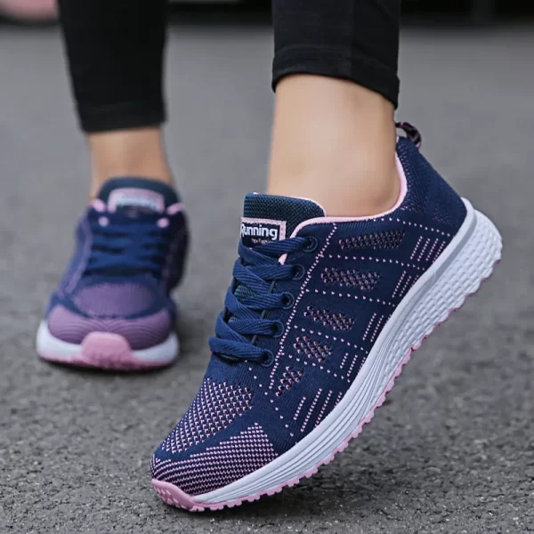 Sapatos casuais feminino, moda respirável andando malha sapatos planos mulher branca tênis, tenis sapatos - Image 3