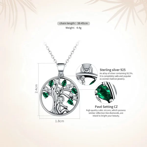 Colar feminino, BAMOER-925 Sterling Silver Colar Árvore da Vida, colares pingentes da árvore da sorte banhados a ouro 14k, joias. - Image 5