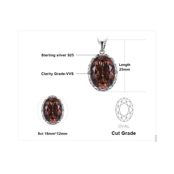 Colar de pingente feminino, JewelryPalace-925 Sterling, De Prata, Enorme 8CT, Natural Smoky Quartz, Sem Corrente - Image 5