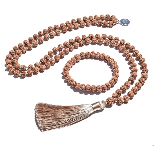 Colar/pulseira feminino (conjunto), 7-8mm original rudraksha frisado atado japamala, meditação yoga bênção jóias 108 mala rosário - Image 7