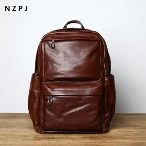 Mochila de couro masculina,  NZPI, saco de viagem de moda europeia e americana cabeça do vintage primeira camada de couro, de lazer.