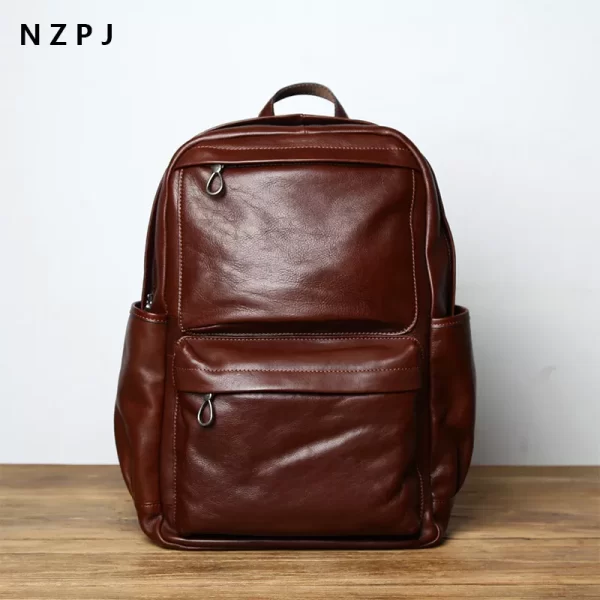 Mochila de couro masculina,  NZPI, saco de viagem de moda europeia e americana cabeça do vintage primeira camada de couro, de lazer.