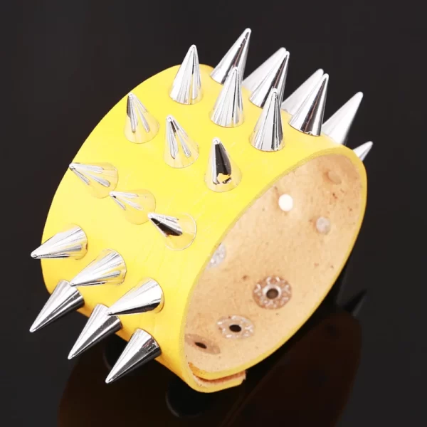 Pulseira de couro masculina espinho de rebite, de couro punk gótico rock unissex com três fileiras - Image 8