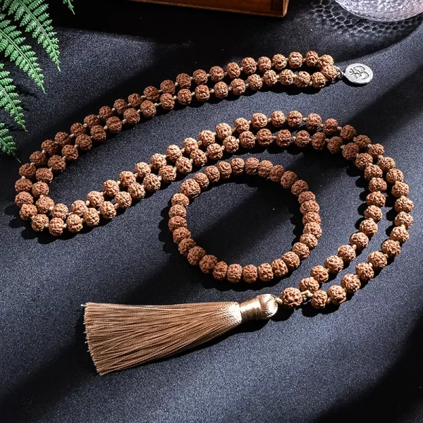 Colar/pulseira feminino (conjunto), 7-8mm original rudraksha frisado atado japamala, meditação yoga bênção jóias 108 mala rosário - Image 5