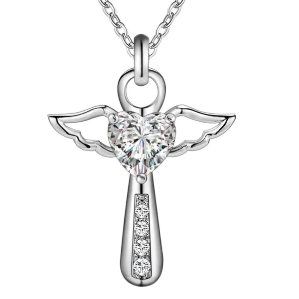 Colar de prata esterlina 925 genuína, joia fina com pingente de coração, asas de anjo e zircônia - Image 7