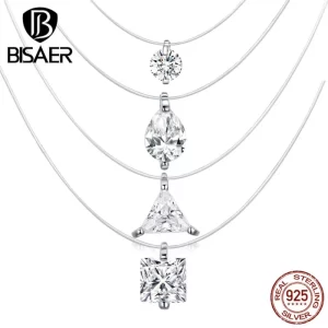 Colar feminino Simples, bisaer  925 prata esterlina cúbico zircão linha de pesca colar de corrente, colares para jóias ecn332