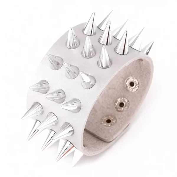Pulseira de couro masculina espinho de rebite, de couro punk gótico rock unissex com três fileiras - Image 7