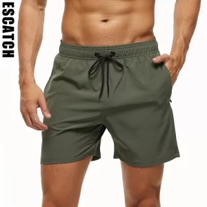 Shorts de praia masculino, Escatch Brand Men's Stretch Swim Trunks Quick Dry Beach Shorts With Zipper Pockets and Mesh Lining