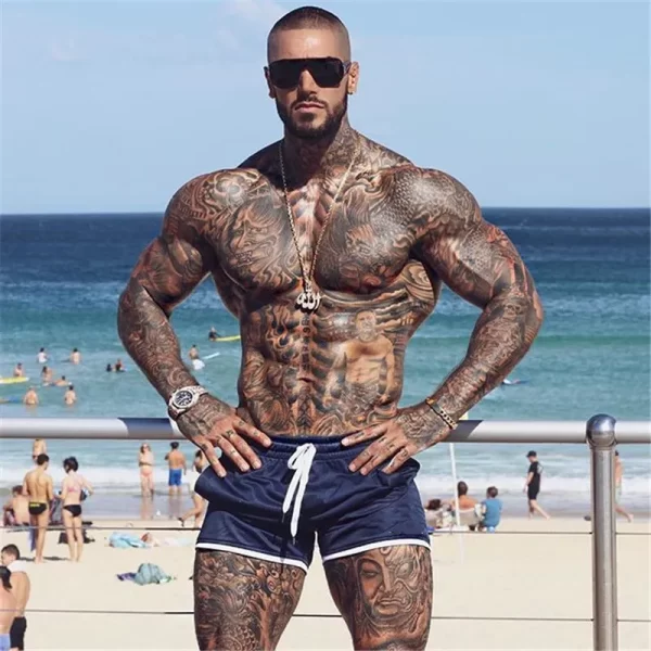 Shorts/Calções masculino esportivos de praia fitness, ginástica de verão, calções de malha respirável, roupa esportiva de secagem rápida, jogger, calças curtas - Image 5