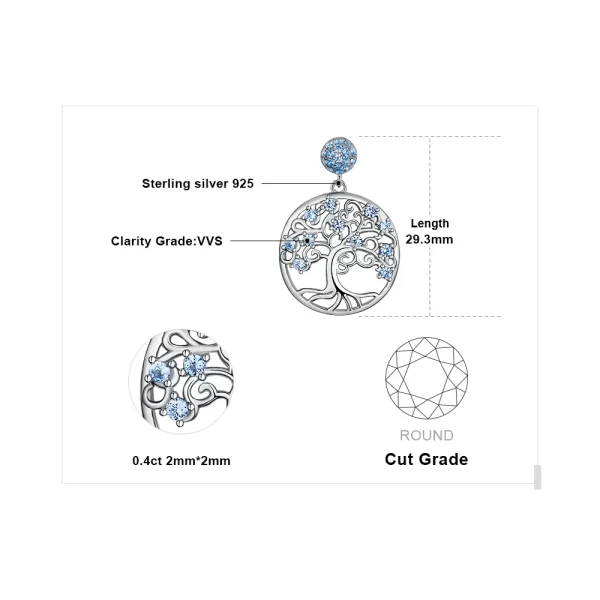 Colar pingente, JewelryPalace-Criado Azul Spinter, Declaração de Moda Gemstone Gargantilha sem Corrente, 925 Sterling Silver, Life Tree - Image 5
