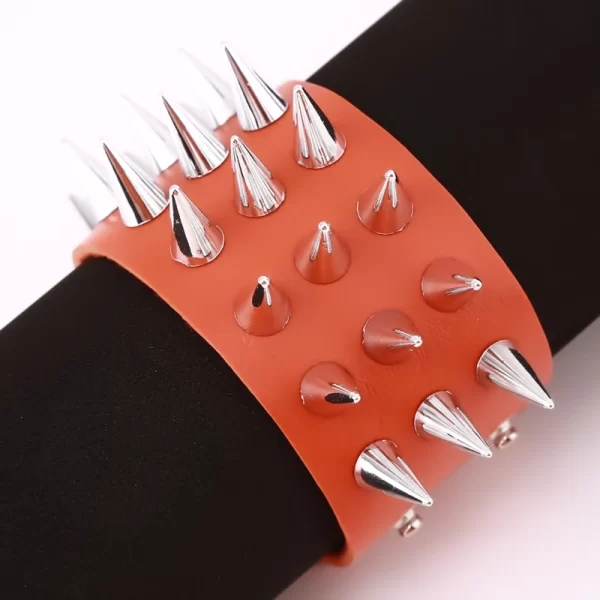 Pulseira de couro masculina espinho de rebite, de couro punk gótico rock unissex com três fileiras - Image 5