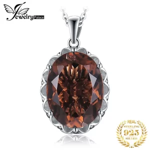 Colar de pingente feminino, JewelryPalace-925 Sterling, De Prata, Enorme 8CT, Natural Smoky Quartz, Sem Corrente