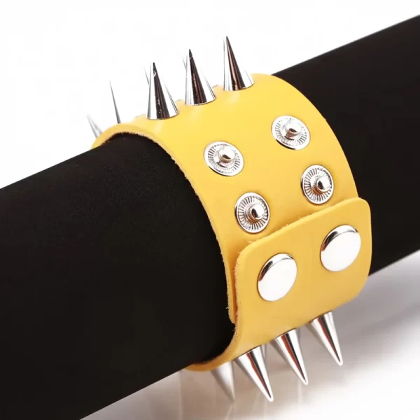 Pulseira de couro masculina espinho de rebite, de couro punk gótico rock unissex com três fileiras - Image 4