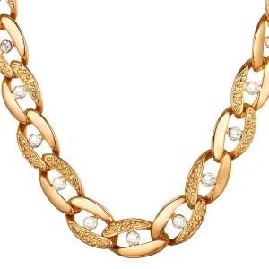 Colar/gargantilha unissex, ChainsPro Cristal, Jóias Ouro/Cor Prata Strass Chunky Colar Grande N102