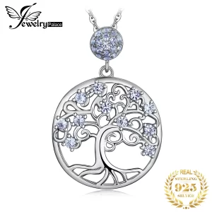 Colar pingente, JewelryPalace-Criado Azul Spinter, Declaração de Moda Gemstone Gargantilha sem Corrente, 925 Sterling Silver, Life Tree