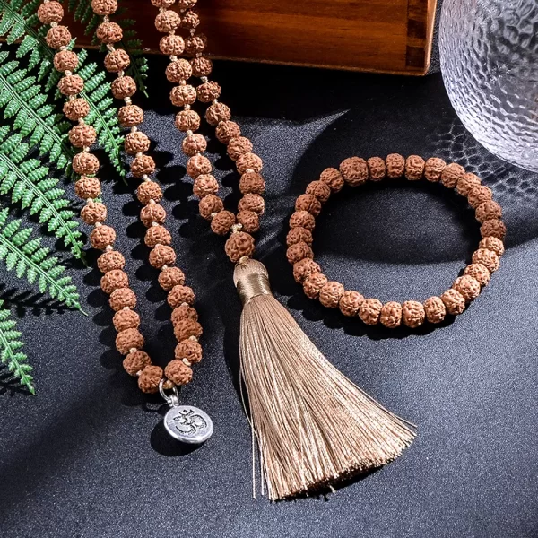 Colar/pulseira feminino (conjunto), 7-8mm original rudraksha frisado atado japamala, meditação yoga bênção jóias 108 mala rosário - Image 6