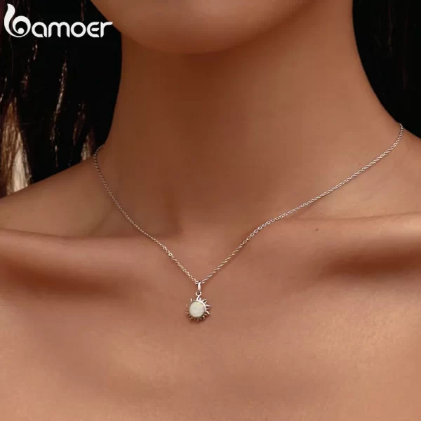 Colar feminino, Bamoer 925 prata esterlina branco opala colar de pingente de sol apollo cadeia colares,  presente, jóias 17.71'' - Image 2