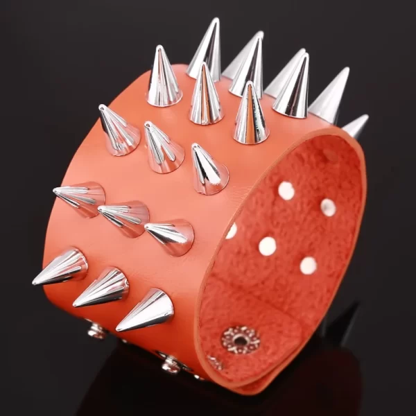 Pulseira de couro masculina espinho de rebite, de couro punk gótico rock unissex com três fileiras - Image 13