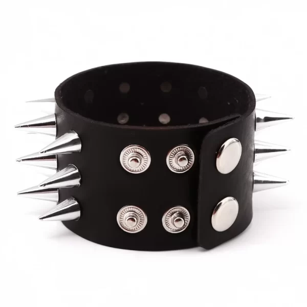 Pulseira de couro masculina espinho de rebite, de couro punk gótico rock unissex com três fileiras - Image 2