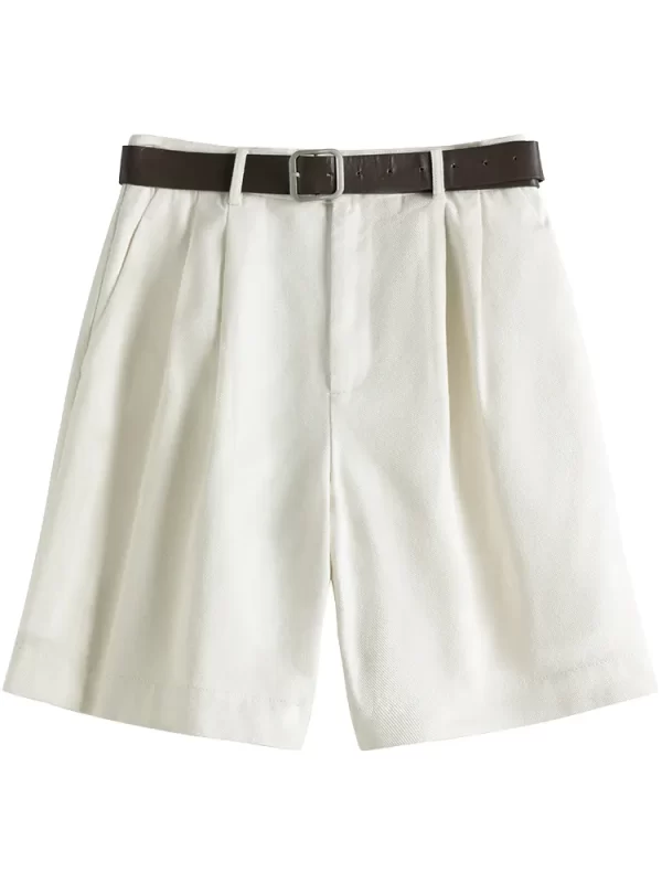 Shorts feminino, Fsle, jeans brancos, 100% algodão, sexy, cintura alta, vintage, cinto, solto, verão. - Image 5