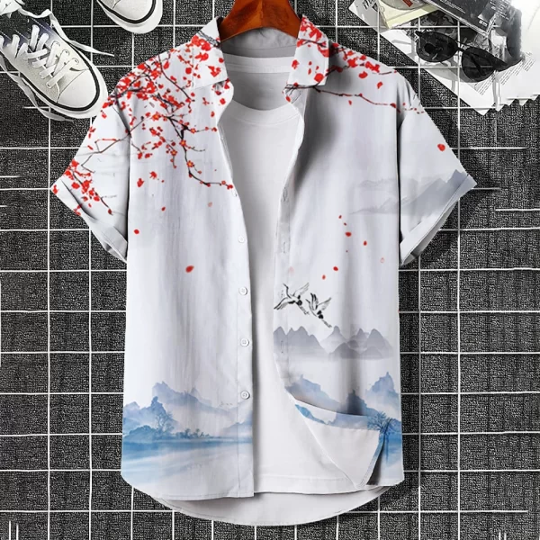 Camisas masculina, havaiana de grandes dimensões, simples, estampada em 3D, casual, top retrô, roupa solta, manga curta, conforto, moda verão - Image 25