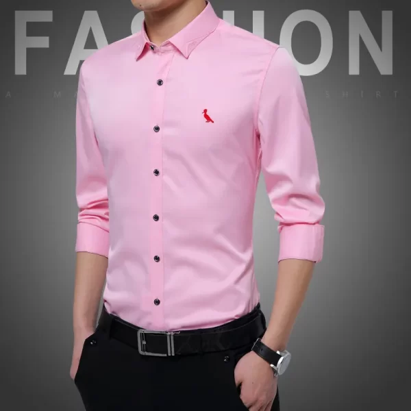 Camisas masculina elásticas bordadas manga longa, camisas casuais de negócios, marca da moda, nova, outono - Image 12