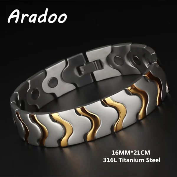 Pulseira/Bracelete, masculino, magnético do emagrecimento do aço Titanium, braceletes anti-radiação da terapia. - Image 9