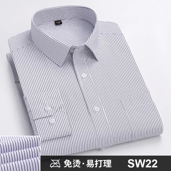 Camisas masculina formal de manga comprida, camisa de escritório extragrande, listrada de cor sólida, anti-rugas, sem engomar, camisas brancas de negócios, S ~ 8XL - Image 21