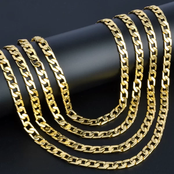 Colar ensolarado banhado a ouro unissex, punk básico, corrente de elos cubanos, colar longo, acessórios para jóias no pescoço, moda. - Image 4