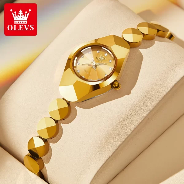 Relógio de pulso feminino, quartzo, OLEVS, Espelho Rhombic, Impermeável, Tungsten Steel Strap, Luxo, Original, 7007