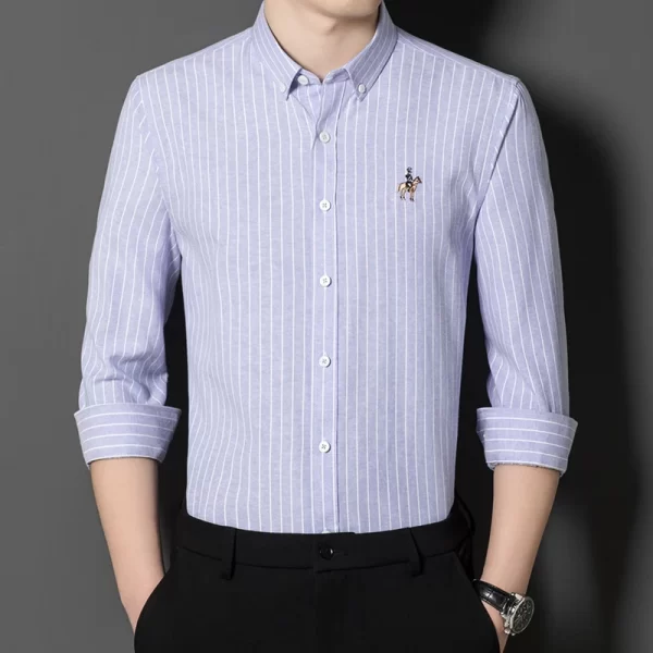 Camisa de manga comprida Oxford Stripes masculina, Clássica, Versátil, Algodão, Casual, Social Fashion, Quatro Estações - Image 4