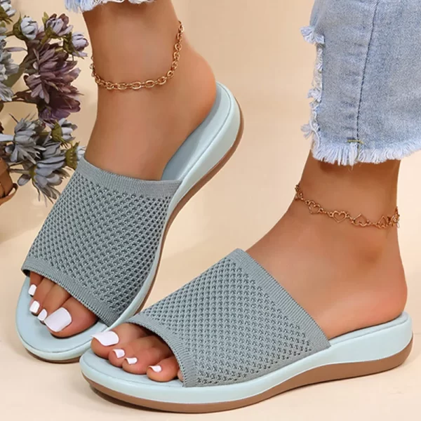 Sandálias planas macias feminina, Sapatos de tecido elástico, Chinelos elegantes, Calçado de verão. - Image 3