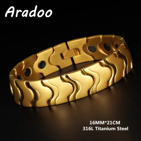 Pulseira/Bracelete, masculino, magnético do emagrecimento do aço Titanium, braceletes anti-radiação da terapia. - Image 3