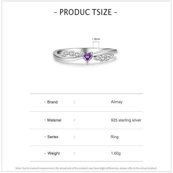 Anel feminino, Ailmay-Romântico Coração Roxo Brilhante CZ, Real 925 Sterling Silver, Jóias Finas na Moda, Presente de Aniversário. - Image 5