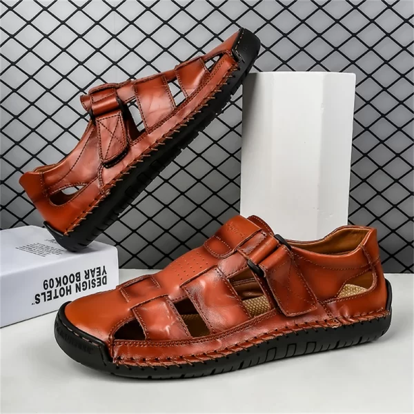 Sandália de couro liso antiderrapante masculina, sapato de praia romano, de caminhada suave, moda exterior, verão - Image 6
