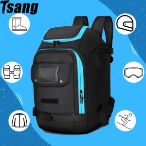 Mochila de esqui impermeável, Saco de esqui ao ar livre, Grande capacidade, Armazenamento respirável do capacete, Pendurar capacete, Saco de esqui ajustável