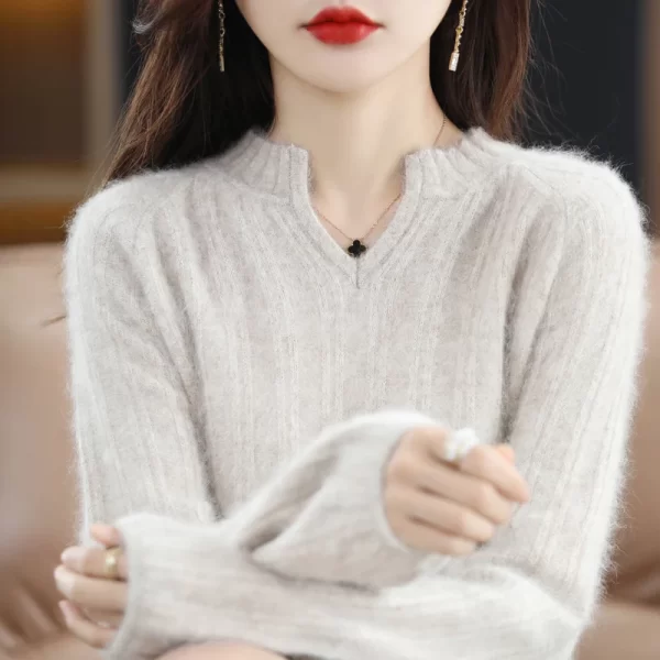 Suéter de malha com decote em v feminino 100% Mink Cashmere, pulôver macio, engroçado, novo, outono e inverno. - Image 3