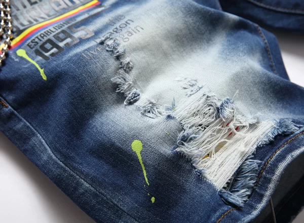 Shorts jeans masculino, rasgados slim-fit, decoração em cadeia, impressão da moda, casuais, elegante, sexy, jeans de rua, leve, luxo. - Image 4