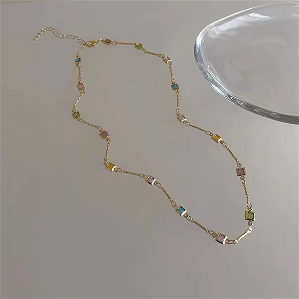Colar/gargantilha feminino retrô de pedras preciosas de cristal arco-íris, colar colorido de zircão, corrente de clavícula simples - Image 5