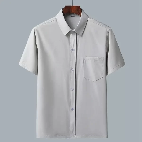 Camisas masculina casuais de seda gelo, gola baixa, tops soltos e confortáveis, manga curta sólida, moda empresarial, verão - Image 3
