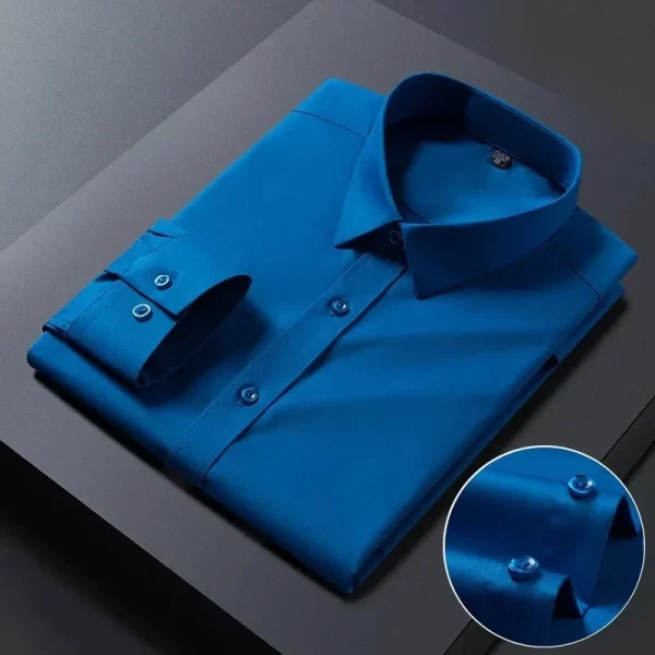 Camisas elásticas de manga comprida masculina, camisa branca, slim fit, anti-rugas, social, blusa de negócios. - Image 18