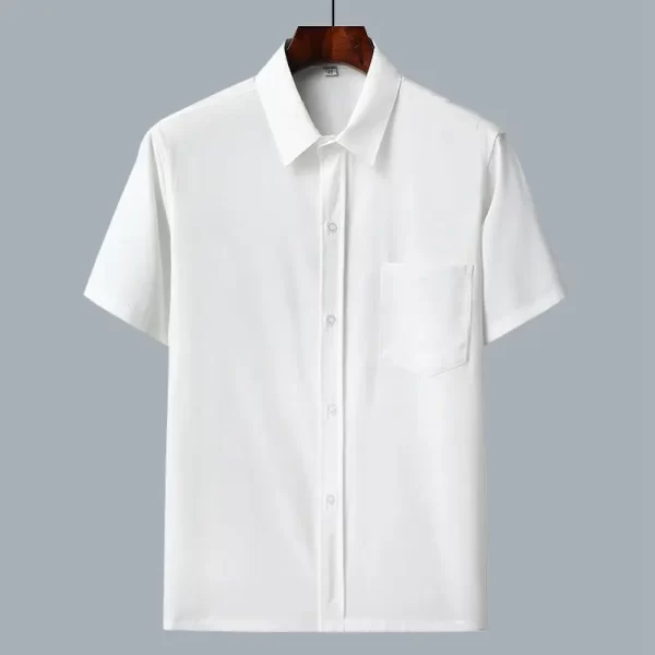 Camisas masculina casuais de seda gelo, gola baixa, tops soltos e confortáveis, manga curta sólida, moda empresarial, verão - Image 6