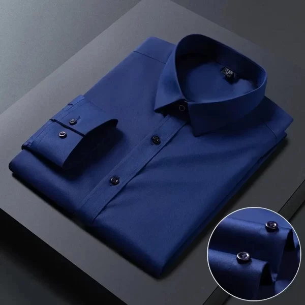 Camisas elásticas de manga comprida masculina, camisa branca, slim fit, anti-rugas, social, blusa de negócios. - Image 12