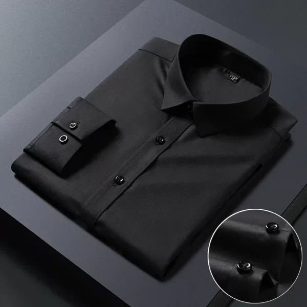 Camisas elásticas de manga comprida masculina, camisa branca, slim fit, anti-rugas, social, blusa de negócios. - Image 16