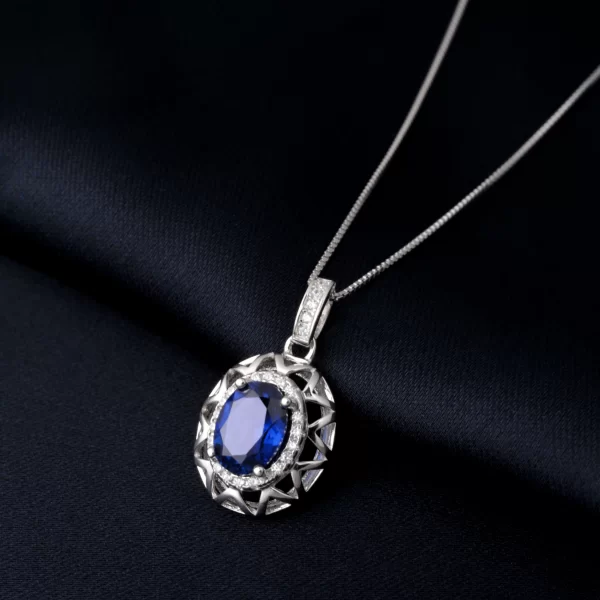 Colar feminino, 925 Colar de Prata Esterlina, Forma Oval, Criado Pingente Safira, Sem Corrente, Diário Jóias, 1.75ct. - Image 4