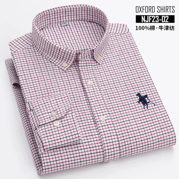 Camisas masculina listrada de manga comprida, tops lisos, roupas de escritório, 100% algodão, camisa completa, roupas casuais inteligentes. - Image 8
