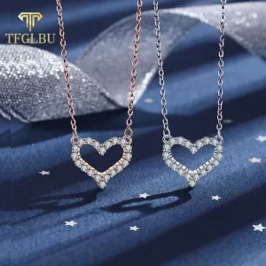 Colar feminino, TFGLBU-Plated Moissanite, Teste Passe Coração Pingente, S925 Sterling Silver, Presente de Aniversário, Pt950, 1 Pc